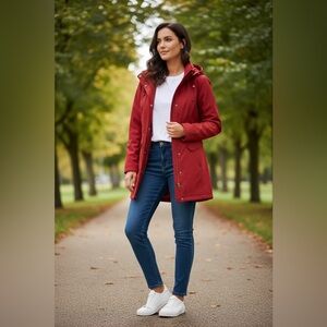 NEW Kristen Blake Coat M Red Full Zip Soft Shell Water Repellent Hooded Jacket